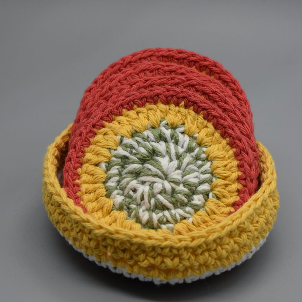 Handcrafted Crochet Coasters Set of four with Matching Basket - Picture 11 of 11